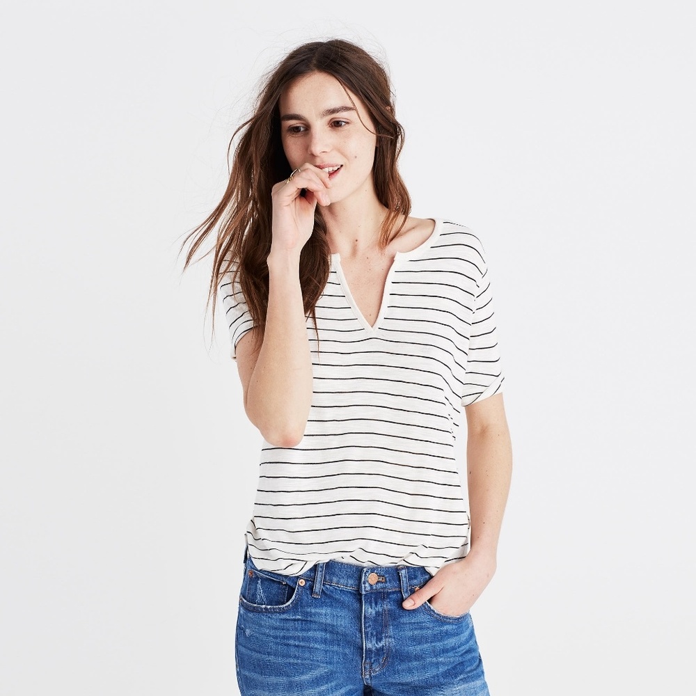 Madewell anthem split neck stripe tee size x-small